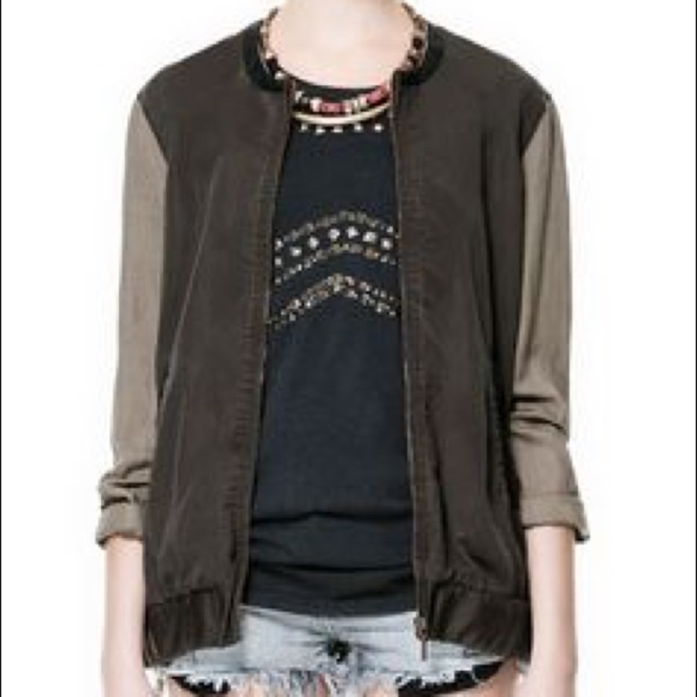 Zara Trafaluc army green bomber jacket - size M - Picture 4 of 5